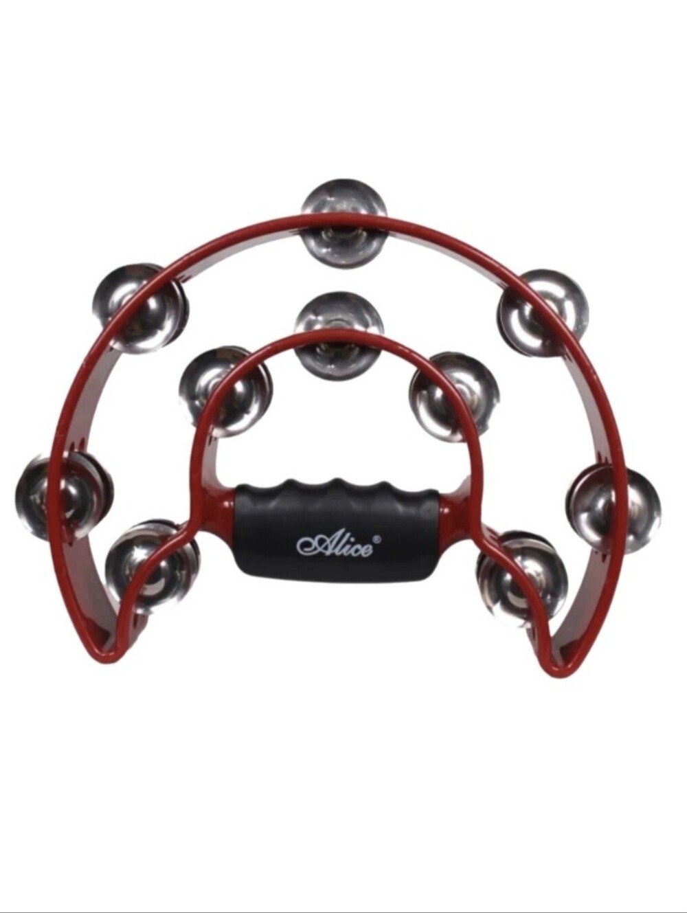 Alice Half Moon Musical Tambourine Red Double Row Metal Jingles Hand Percussion